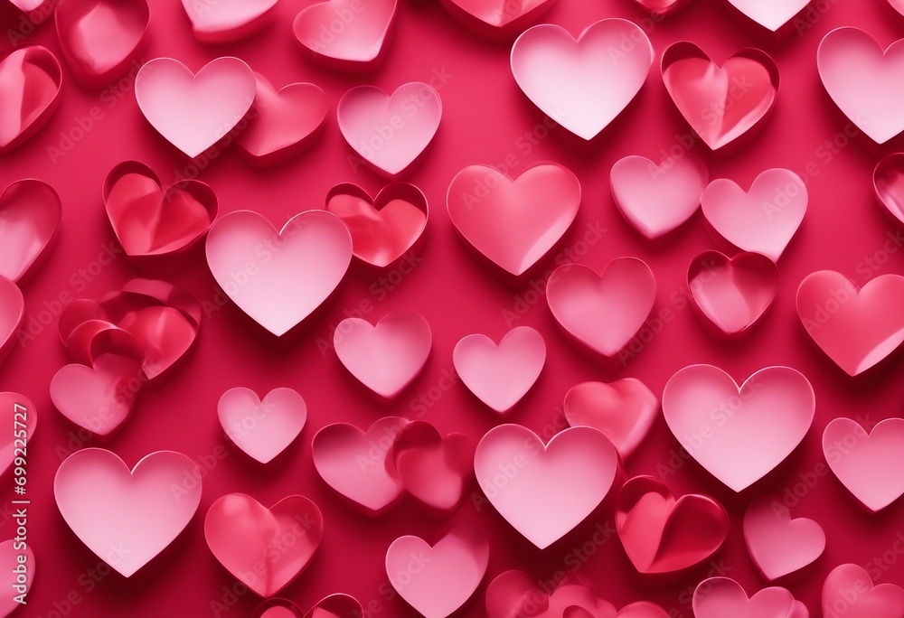 Hearts abstract background in red colors isolated on pink texture - Happy Valentines Day - Hearts