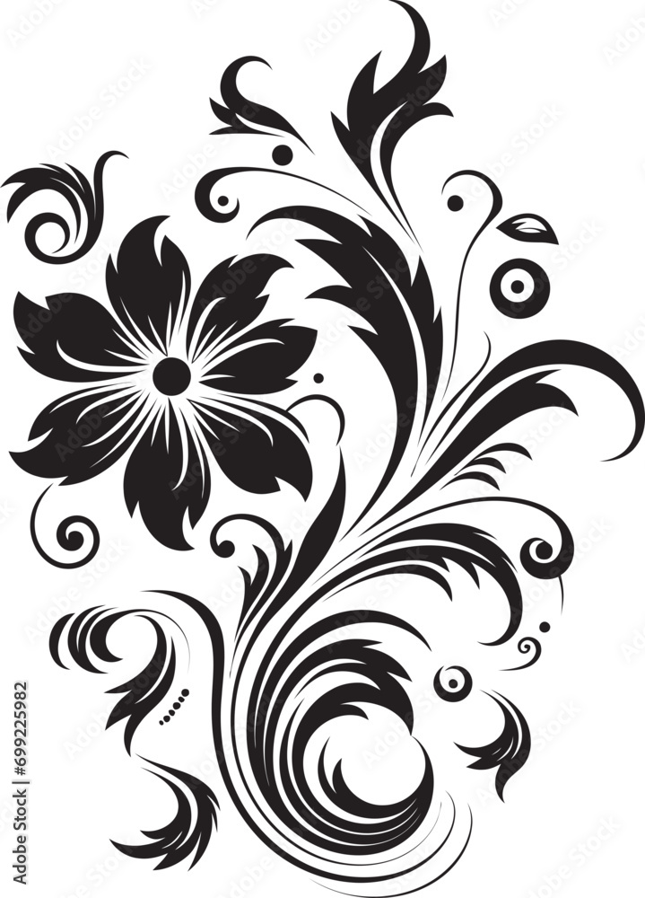 Harmonious Hand Drawn Composition Black Vector Whimsical Floral Design Iconic Logo Element Harmonious Hand Drawn Composition Black Vector Whimsical Floral Design Iconic Logo Element