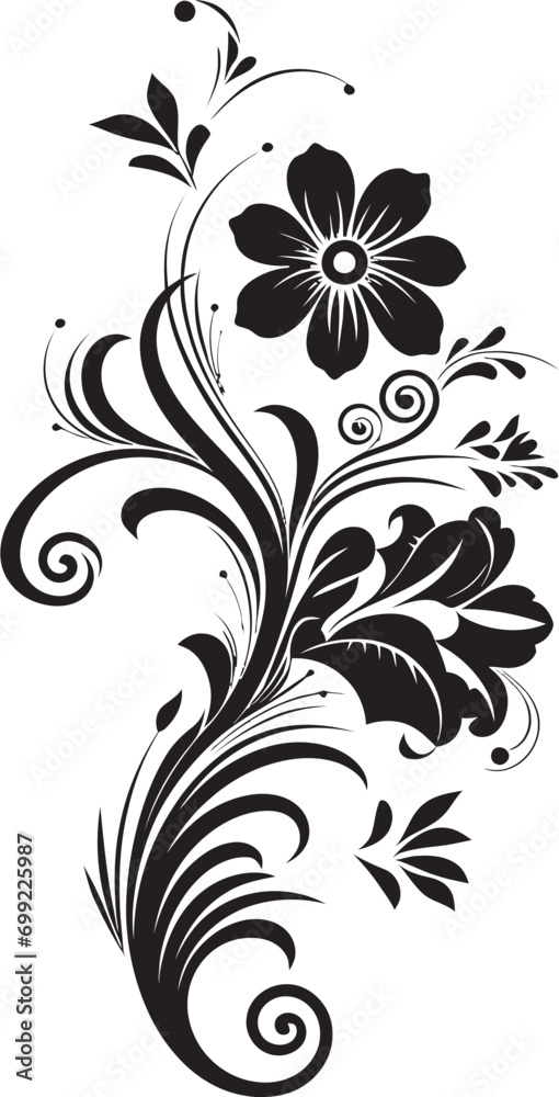 Flowing Botanical Silhouette Black Logo Icon Delicate Hand Drawn Petals Elegant Logo Detail