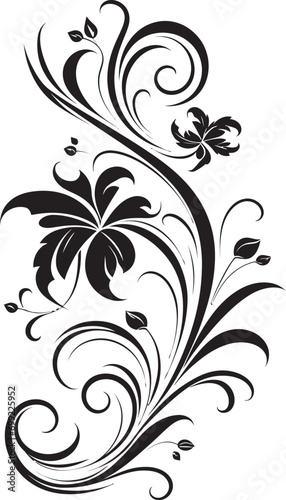 Sculpted Blossom Accent Black Design Element Intriguing Botanical Illustration Iconic Vector