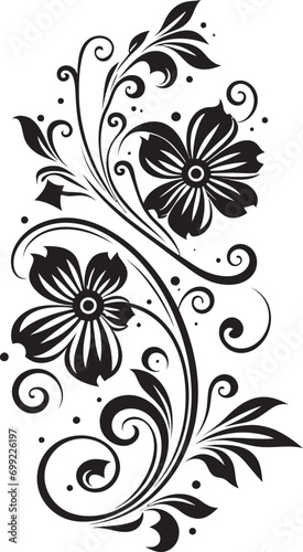 Intricate Noir Blossom Black Design Artistic Floral Vector Hand Drawn Icon