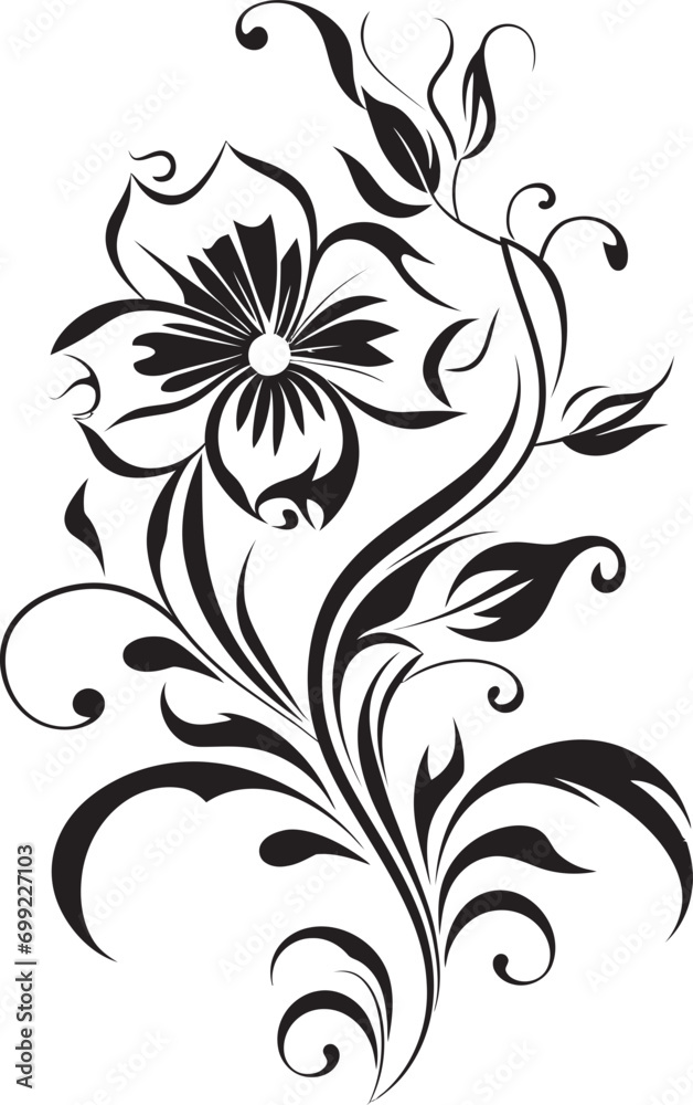 Monochrome Floral Details Elegant Invitation Card Vectors Ink Noir Bouquet Adornments Decorative Floral Icons