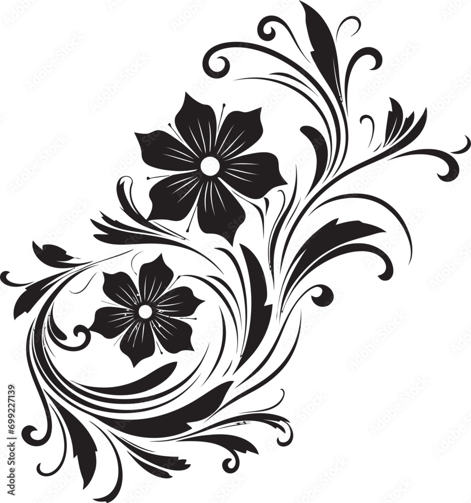 Harmonious Hand Drawn Compositions Black Vector Whimsical Floral Designs Iconic Logo Element Harmonious Hand Drawn Compositions Black Vector Whimsical Floral Designs Iconic Logo Element