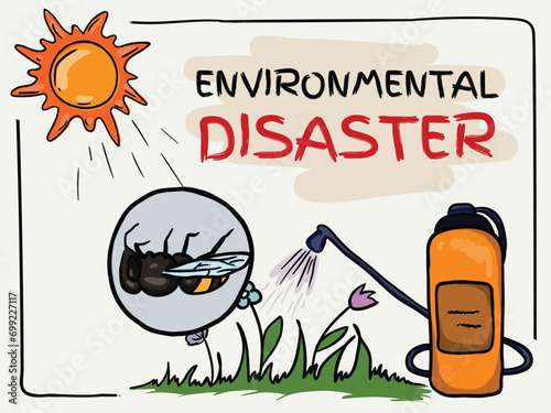 Vector illustration of environmental disaster. Extinction of bees and insects due to pesticide treatment of fields