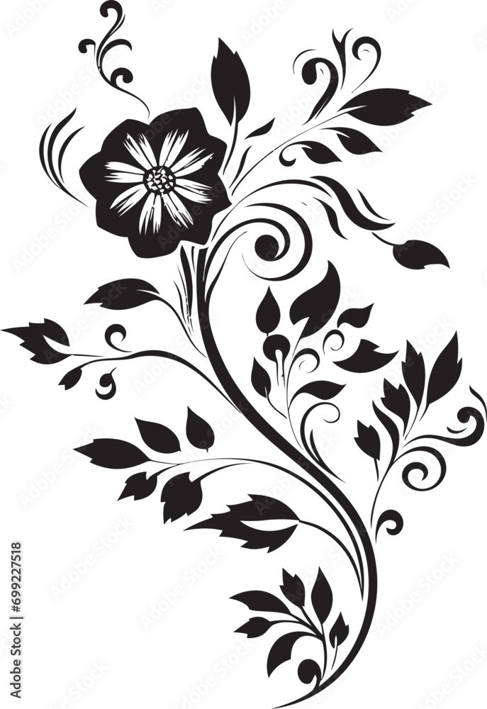 Obraz premium Organic Noir Blooms Hand Rendered Vector Icon Element Intricate Botanical Details Hand Drawn Black Emblem