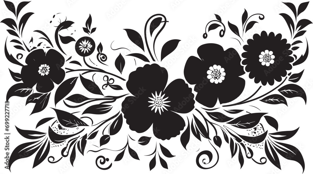 Ink Noir Petal Patterns Black Floral Iconic Accents Vintage Floral Touches Invitation Card Vector Embellishments