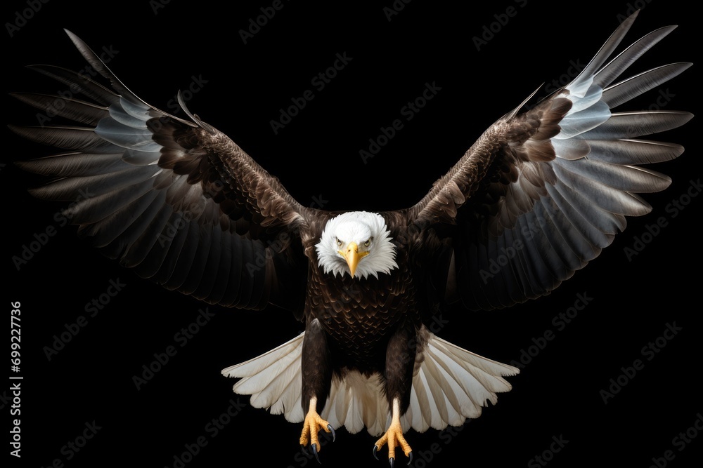 A bald eagle spreads its wings in the air A bald eagle spreads its wings in the air