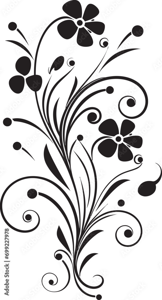 Obraz premium Artistic Floral Scrolls Black Vector Design Element Botanical Elegance Handcrafted Floral Iconic Emblem