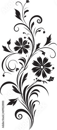 Intricate Botanical Artistry Black Hand Drawn Emblem Elegant Noir Vines Handcrafted Vector Logo Icon