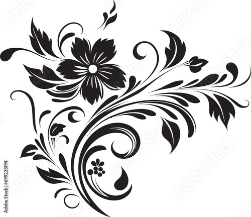 Artistic Noir Petals Hand Drawn Iconic Emblem Noir Botanical Charm Black Handcrafted Design