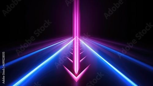 A pink and blue light is shining on a black background