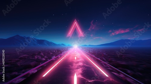 A long road with neon lines going through it