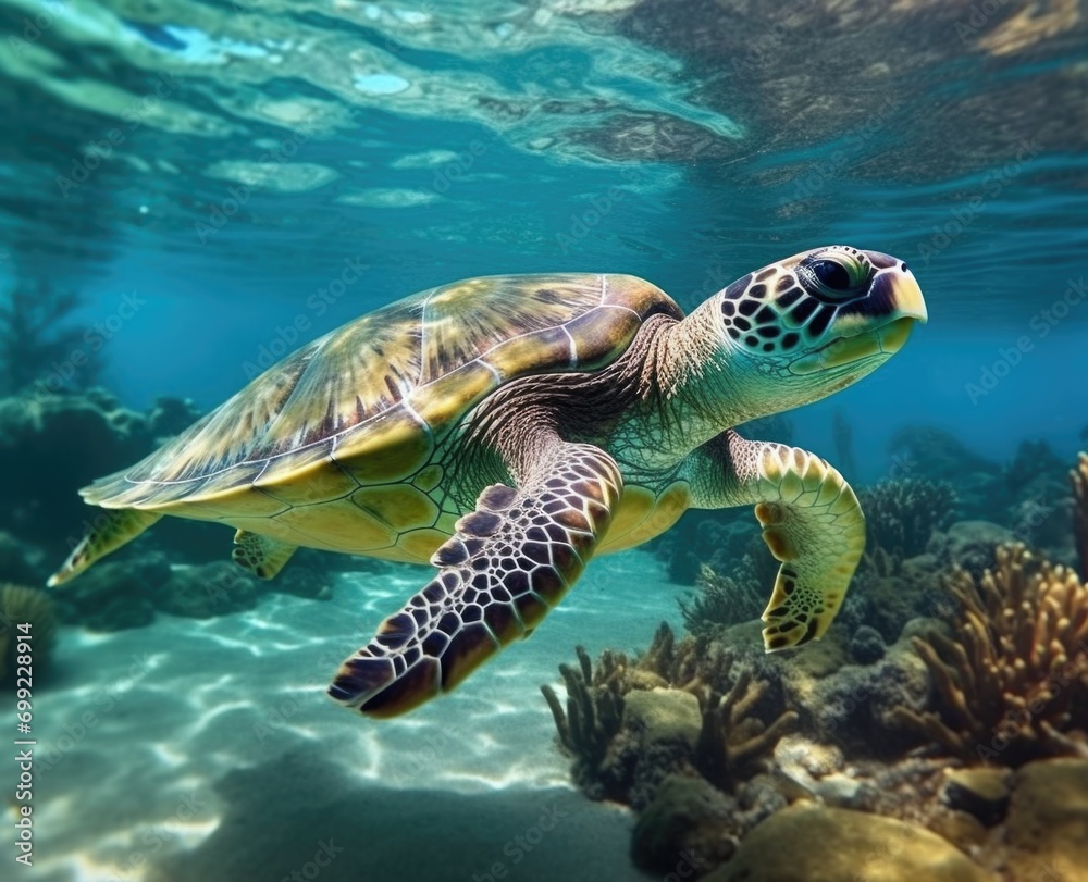photo of Sea turtle in the Galapagos island photo of Sea turtle in the Galapagos island