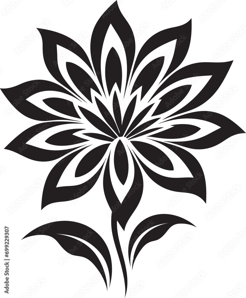 Sleek Petal Abstraction Simple Handcrafted Icon Chic Minimalist Flower Black Artistic Emblem