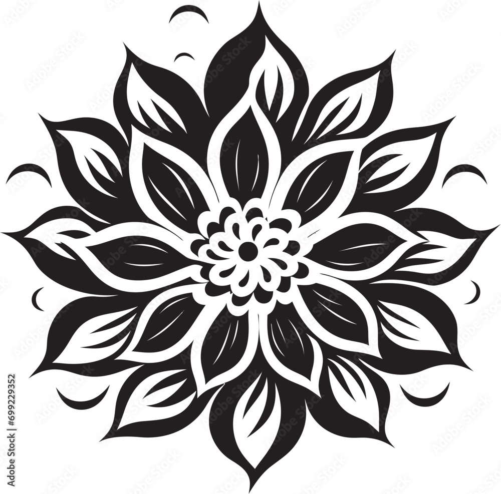 Fototapeta premium Elegant Botanical Sketch Hand Drawn Black Emblem Graceful Vector Bloom Minimalist Black Logo