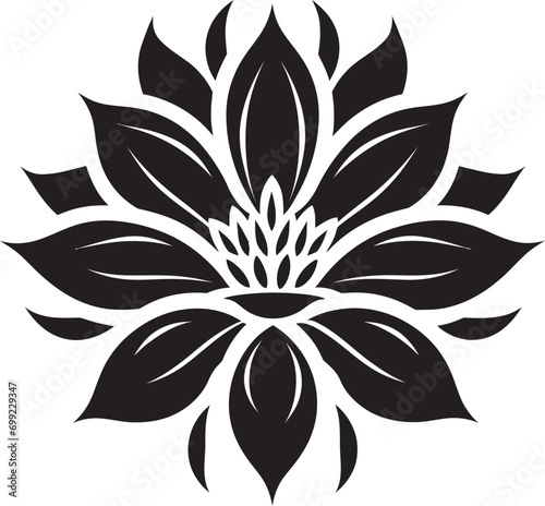 Fototapeta Naklejka Na Ścianę i Meble -  Whimsical Handcrafted Bloom Black Vector Icon Modern Floral Sketch Simple Hand Drawn Emblem
