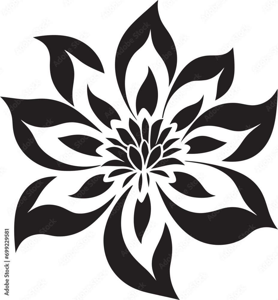 Graceful Floral Abstraction Single Black Icon Clean Petal Sketch Minimalist Artistic Emblem