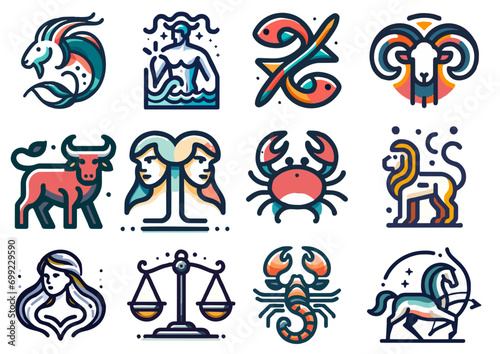 Zodiac Icon Sheet - All 12 Zodiac Signs in Vector format - Easily Editable