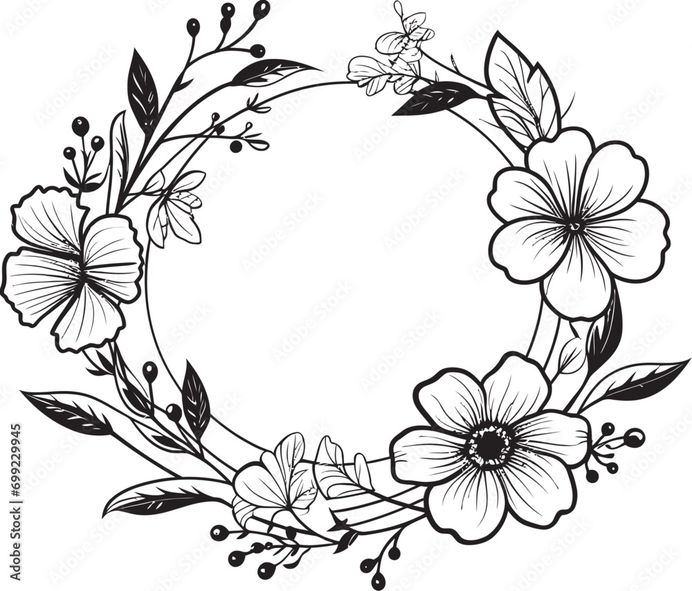 Modern Floral Wreath Artistic Vector Logo Artistic Petal Whirl Wedding Black Icon