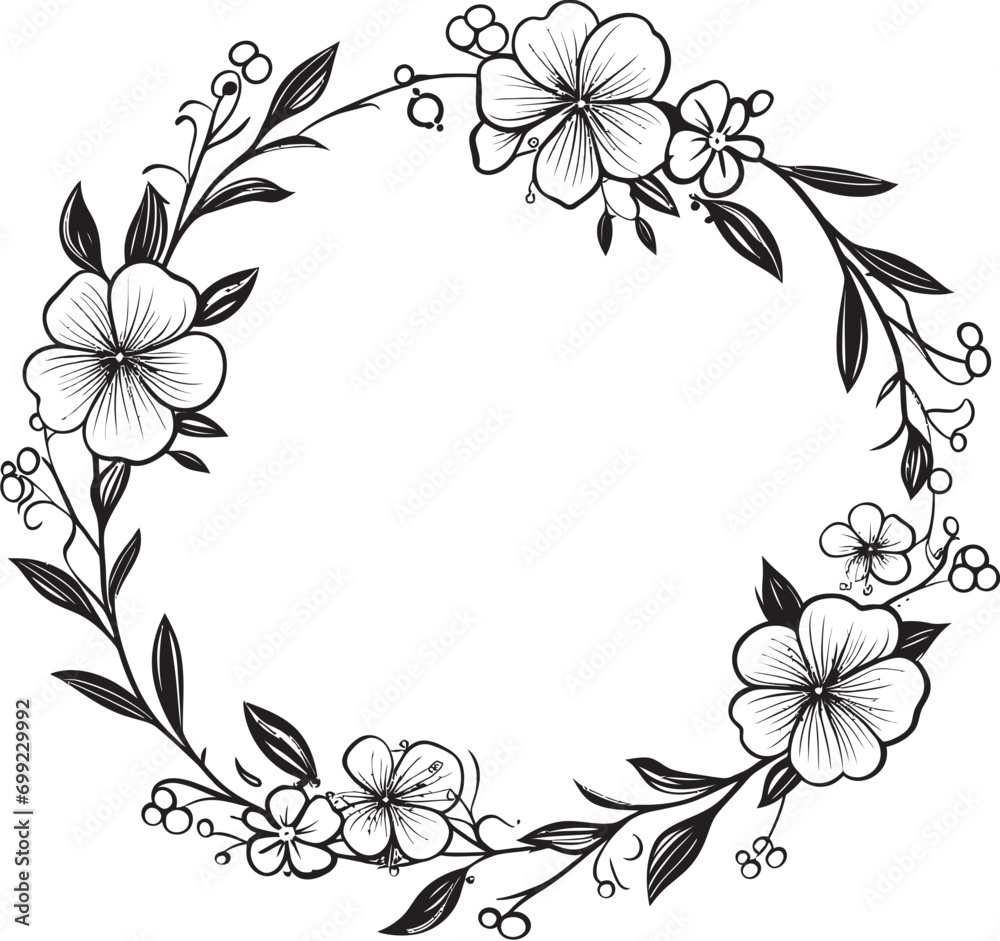 Sophisticated Floral Wreath Handcrafted Vector Icon Abstract Wedding Bloom Black Artistic Emblem Sophisticated Floral Wreath Handcrafted Vector Icon Abstract Wedding Bloom Black Artistic Emblem