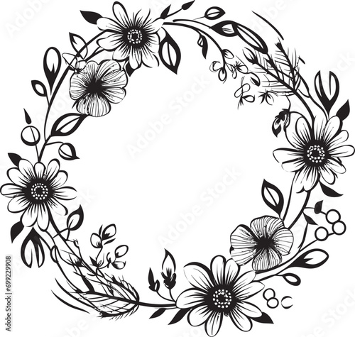 Abstract Wedding Bloom Black Artistic Emblem Elegant Wedding Wreath Artistic Vector Icon