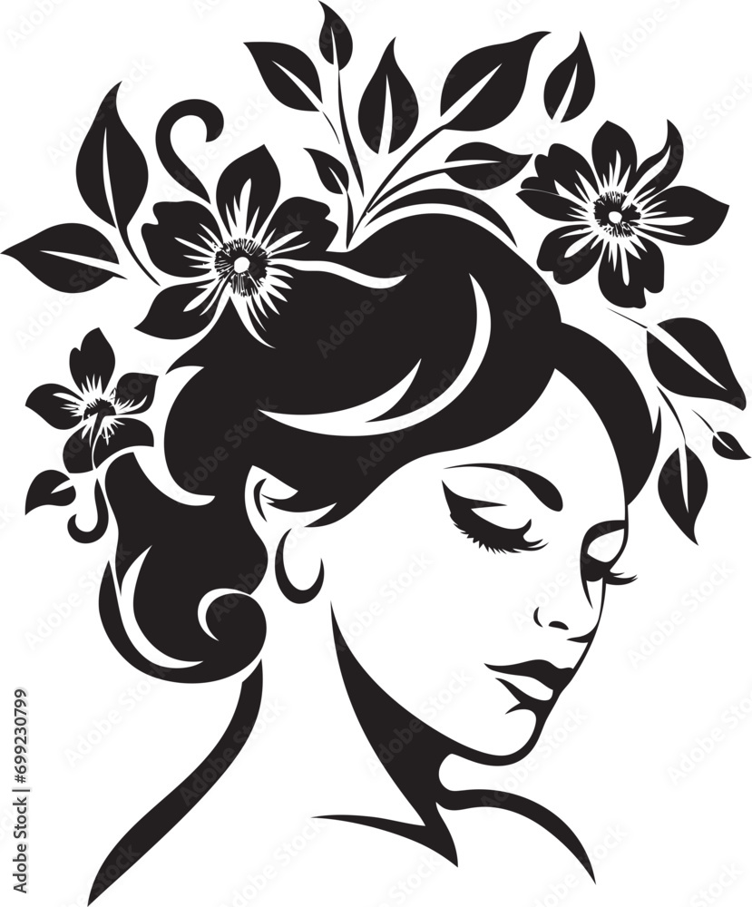 Chic Blooms Persona Woman Vector Design Clean Floral Beauty Black Hand Drawn Icon Chic Blooms Persona Woman Vector Design Clean Floral Beauty Black Hand Drawn Icon