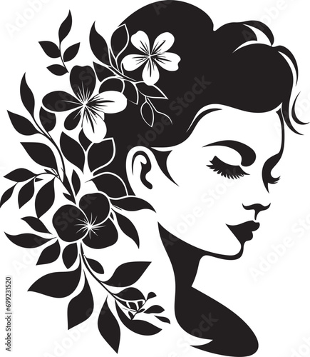 Sophisticated Bloom Visage Handcrafted Vector Abstract Flora Fusion Black Artistic Face Emblem