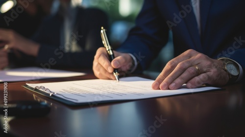 men in business suits signing legal document at table