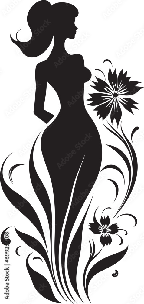 Elegant Botanical Ensemble Vector Woman in Full Floral Bloom Graceful Full Body Florals Black Emblem Design with Woman Elegant Botanical Ensemble Vector Woman in Full Floral Bloom Graceful Full Body Florals Black Emblem Design with Woman