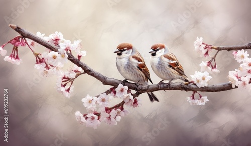  two birds stand on a tree branch