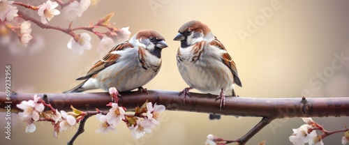  two birds stand on a tree branch