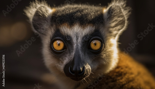 Cute lemur staring, its eyes focused, in the tropical rainforest generated by AI