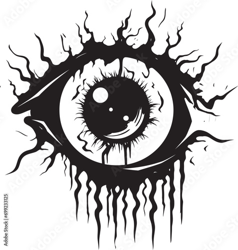 Dreadful Zombie Gaze Black Eye Icon Design Creepy Undead Vision Vector Zombie Eye Emblem