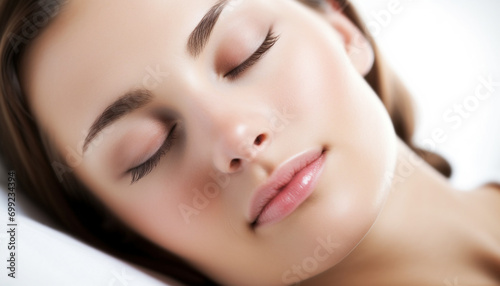 A serene young woman with closed eyes, beautiful and relaxed generated by AI
