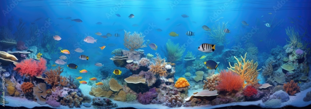  a coral reef underwater with corals and fishes