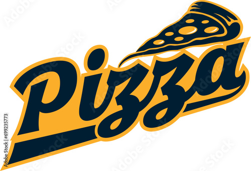 illustration of a blue and yellow Pizza restaurant logo, logo for pizza restaurant