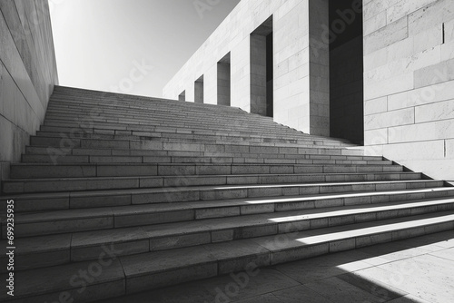 minimalistic photo highlighting the elegance of monumental steps, capturing the grandeur in a simple and refined composition