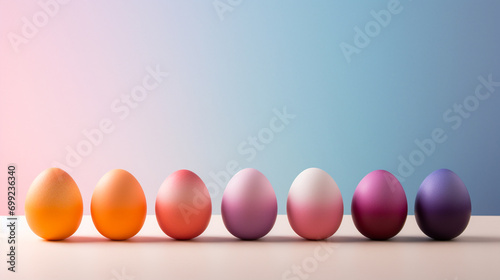 A Row of Minimalistic Easter Eggs Arranged in Gradient Colors, Creating a Subdued yet Colorful Composition, Easter