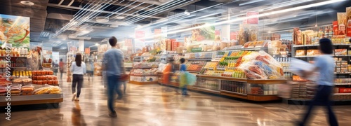 supermarket aisle and shelves blurred background