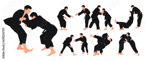 Line sketch judoist, judoka, athlete duel, fight, judo, sport figure, isolated vector