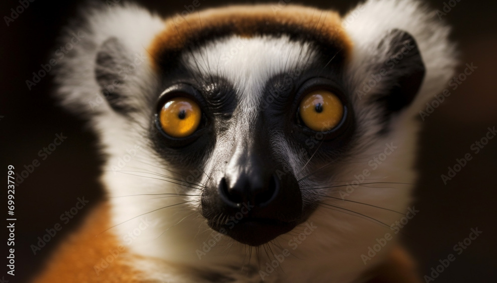 Obraz premium Lemur, mammal, primate, nature, portrait, animal eye, cute, staring, generated by AI