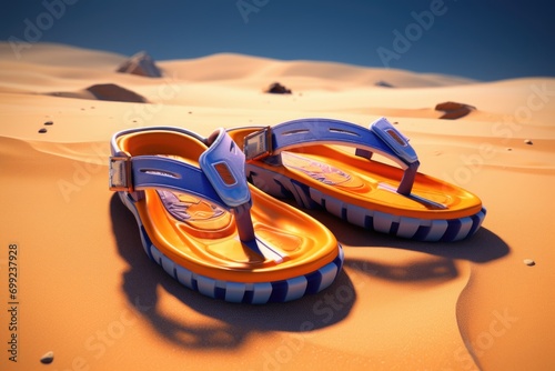 orange flipflop sandals on the sand