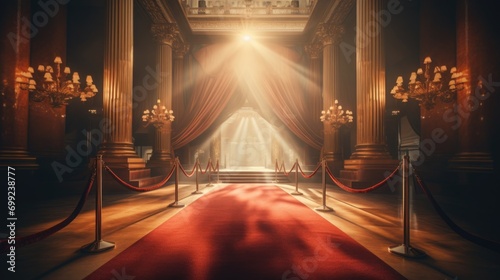 red carpet in an auditorium with spotlights photo