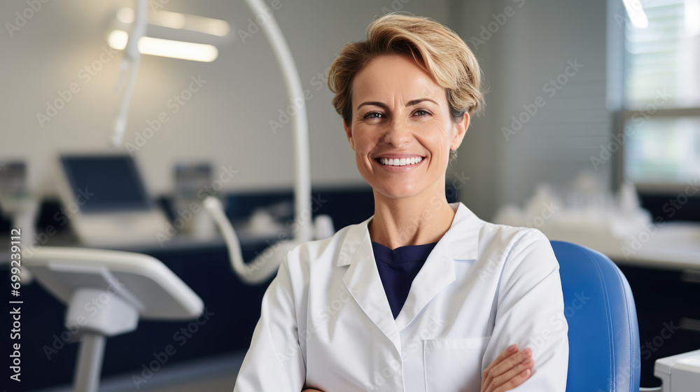 Fototapeta premium Portrait of female dentist in clinic