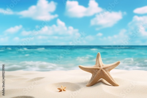 tropical seashells and starfish on the beach of the caribbean