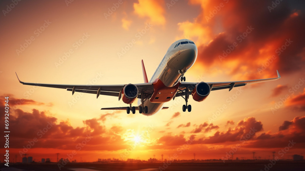 Obraz na płótnie passenger plane flying in the air sunset ai visual concept w salonie