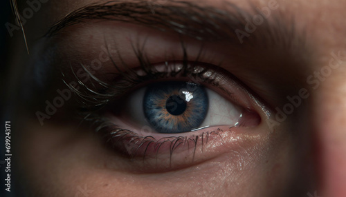 Close up of a human eye looking, one person eyesight generated by AI