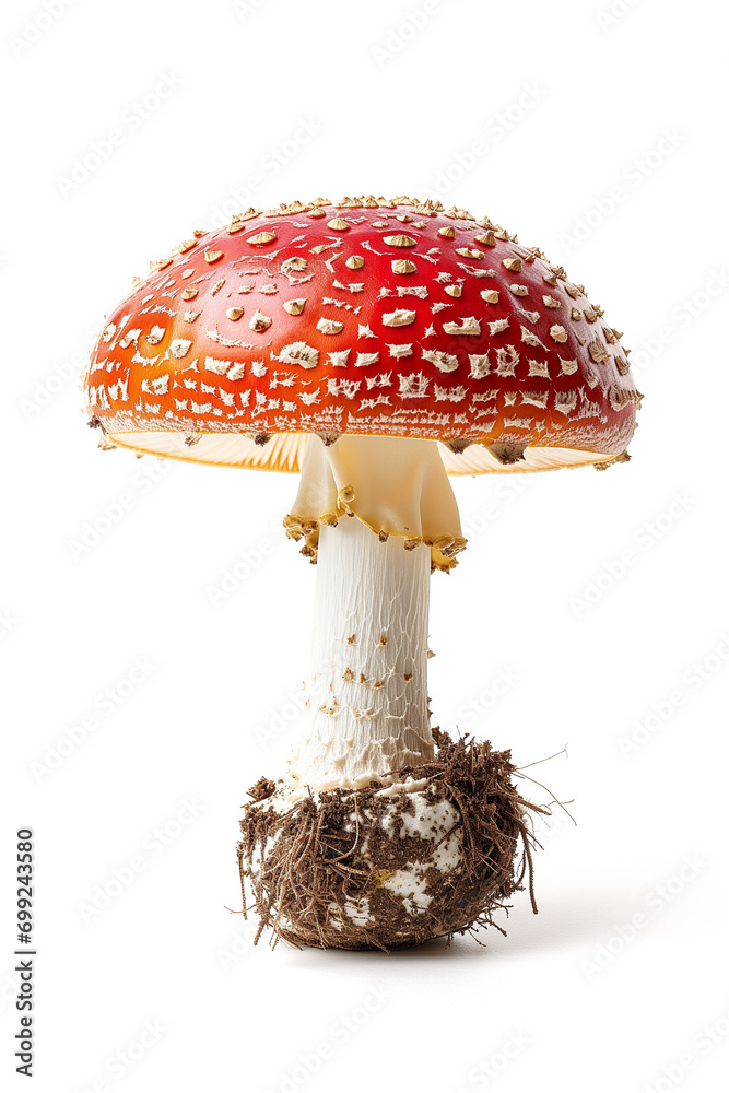 Fly agaric mushroom (Amanita muscaria) isolated on white