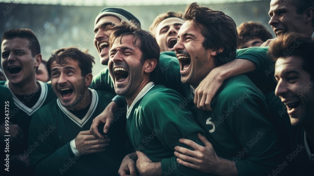 italian football players celebrating for their goal in a football match - obrazy, fototapety, plakaty 