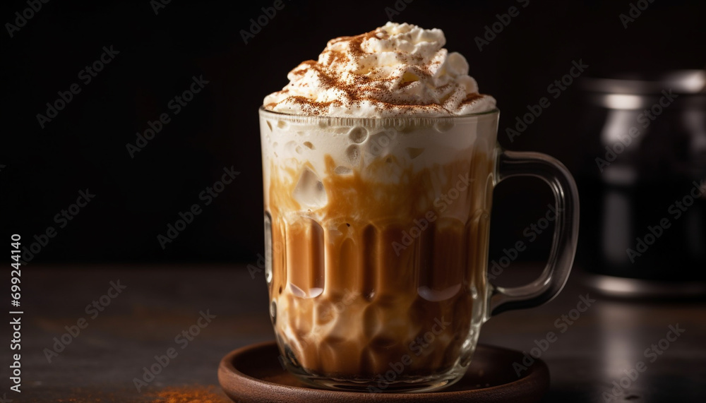 Freshness and indulgence in a rustic coffee shop, whipped cream dessert generated by AI Freshness and indulgence in a rustic coffee shop, whipped cream dessert generated by AI